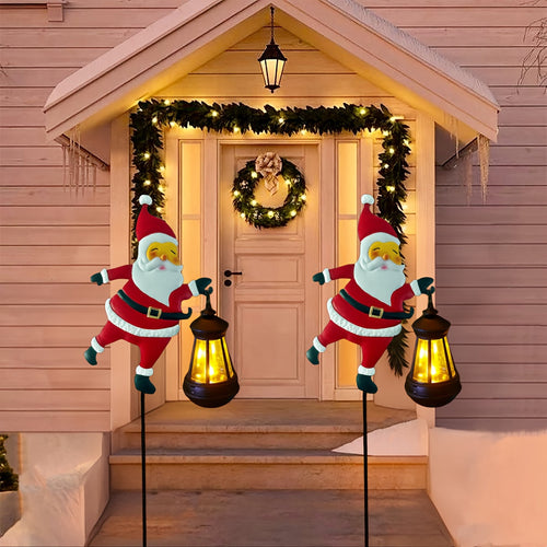 GlowFest Solar Festive Lantern Hero - Decorative Lights - Festive Santa Claus Figurine with Lanterns, Energy-Efficient Outdoor Holiday Decor for Garden
